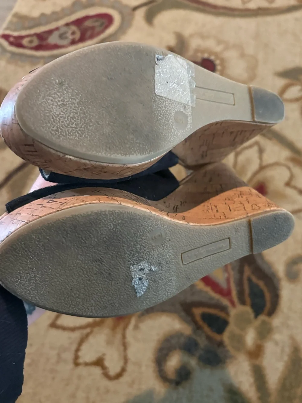 American Eagle By Payless Black Suede Cork Wedge Sandals